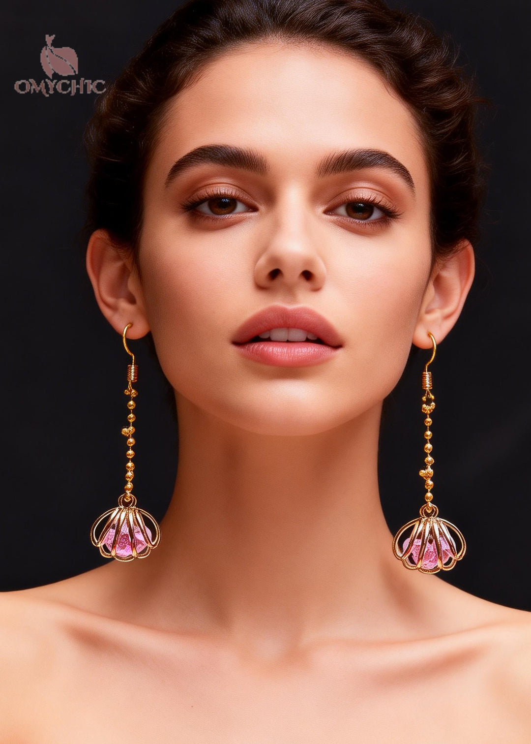 Fine Pink Gem Stone Wraped Long Drop Earrings