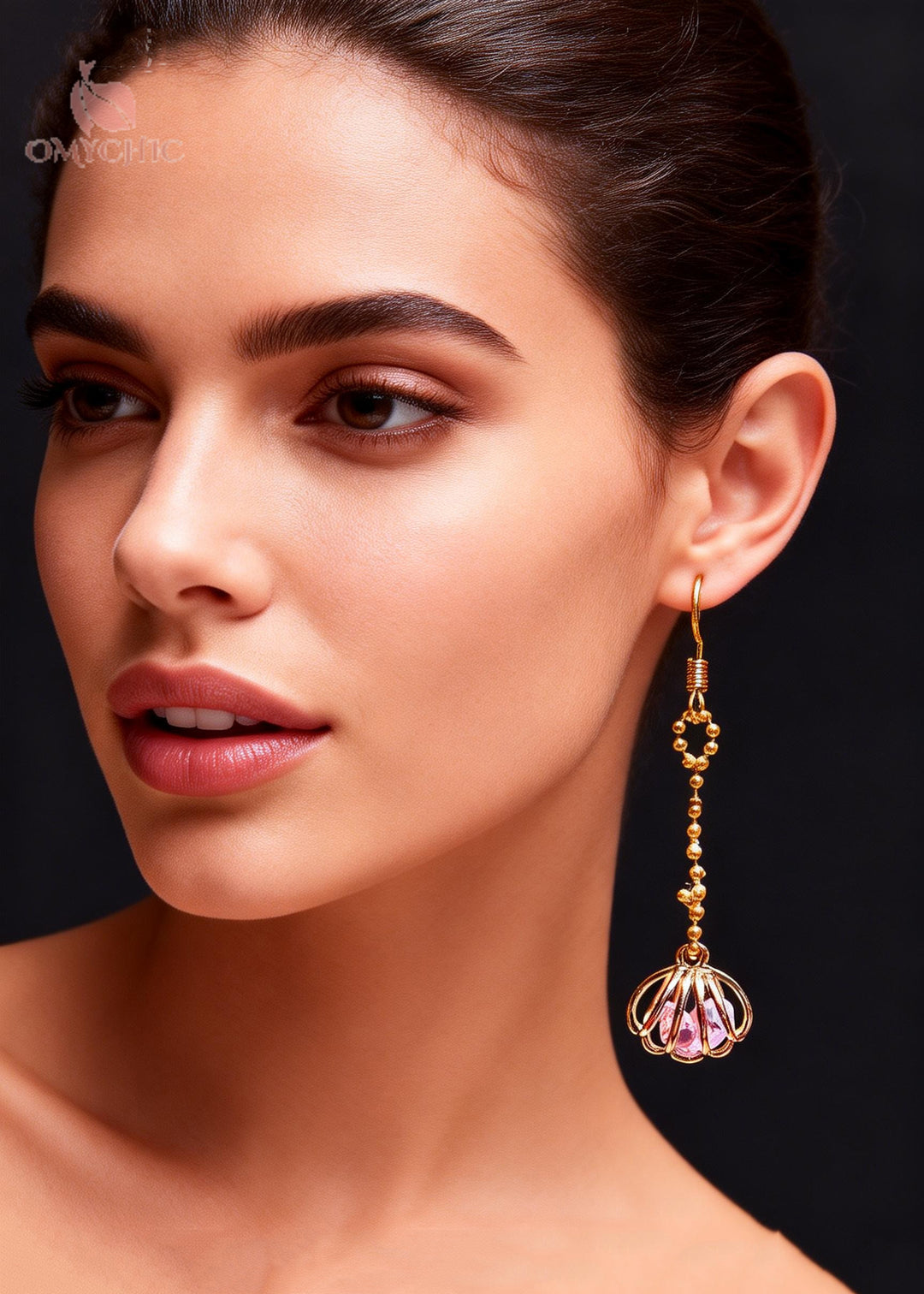 Fine Pink Gem Stone Wraped Long Drop Earrings
