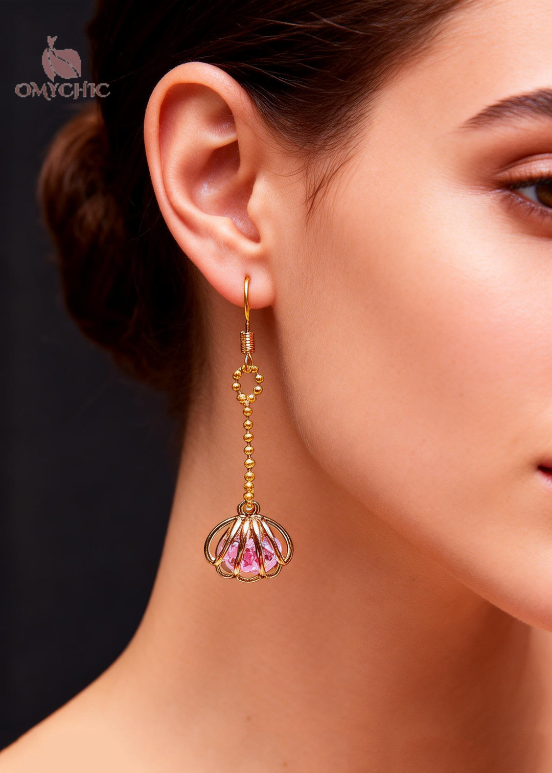 Fine Pink Gem Stone Wraped Long Drop Earrings
