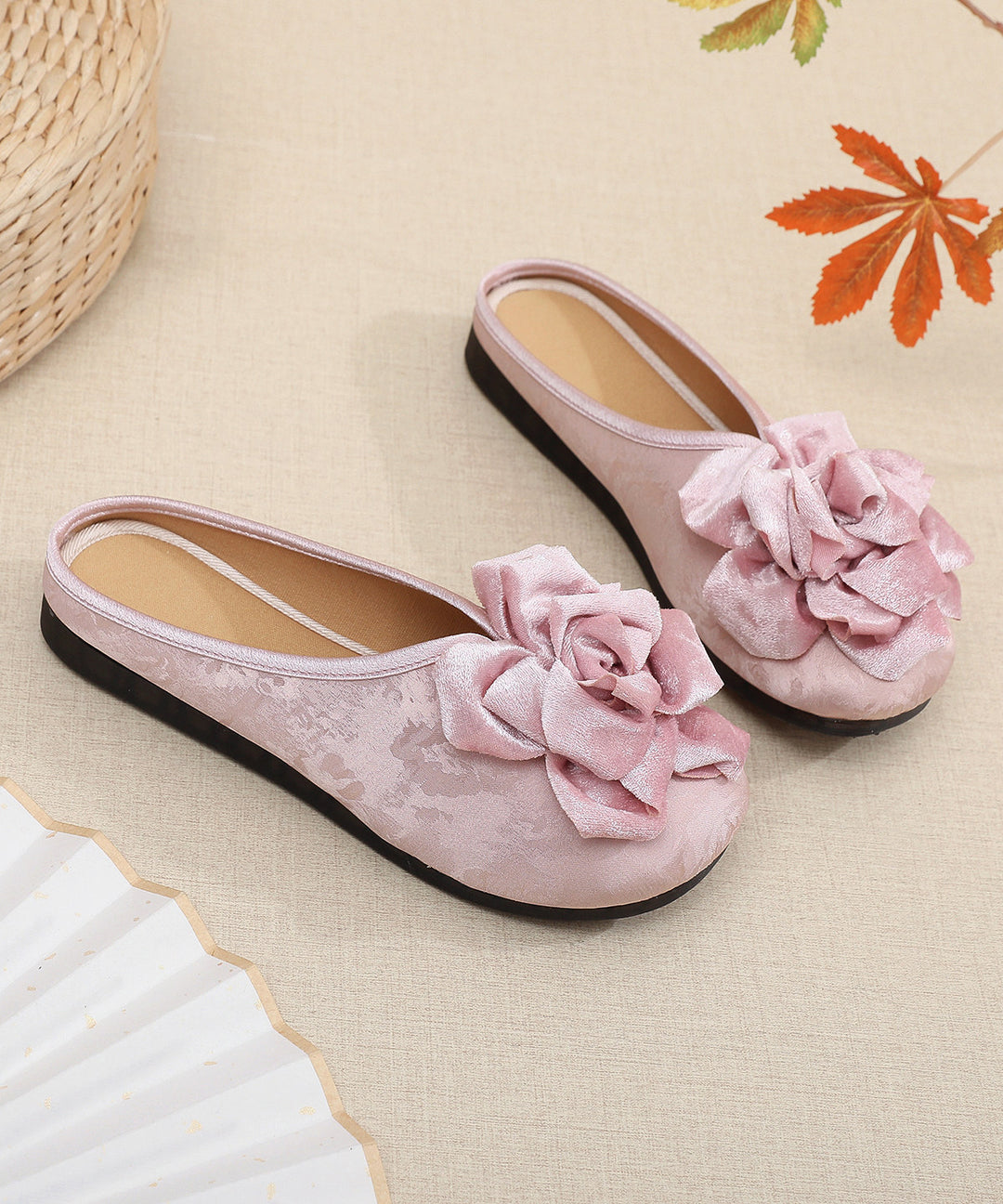 Fine Pink Jacquard Satin Fabric Handmade Flip Flops