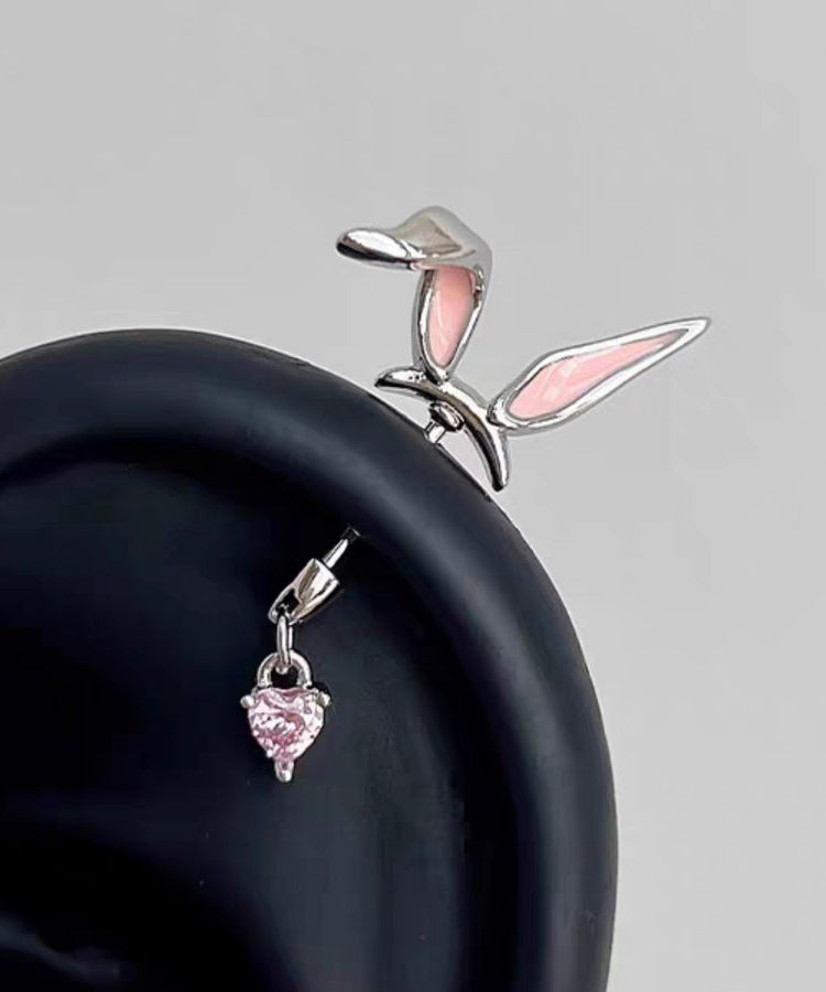 Fine Pink Stainless Steel Little Rabbit Arc Love Single Stud Earrings