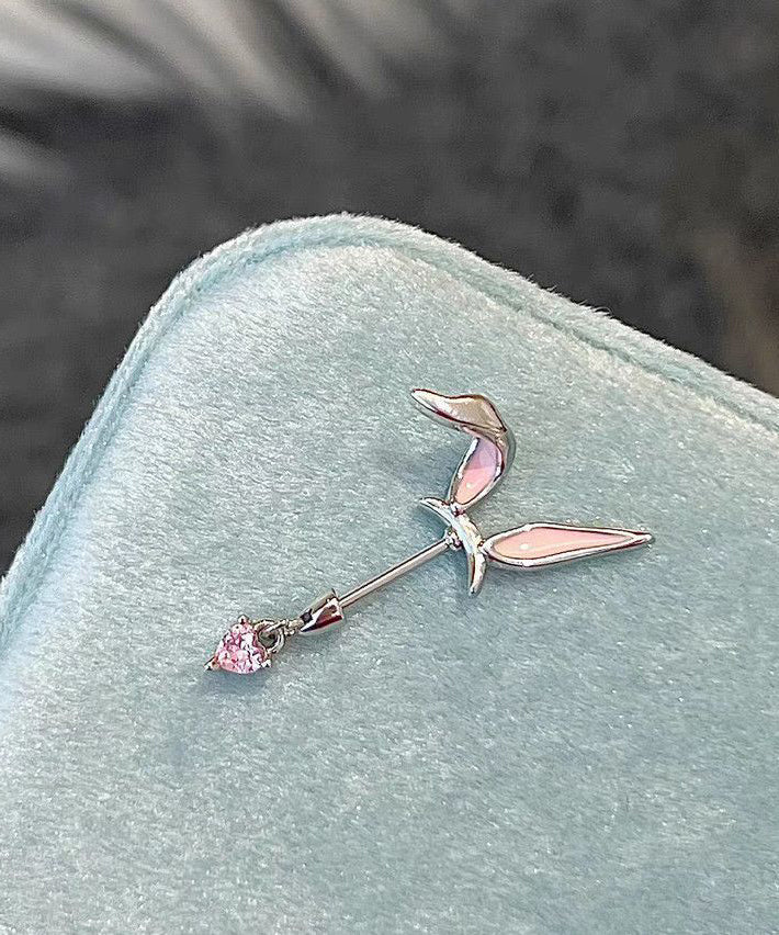 Fine Pink Stainless Steel Little Rabbit Arc Love Single Stud Earrings