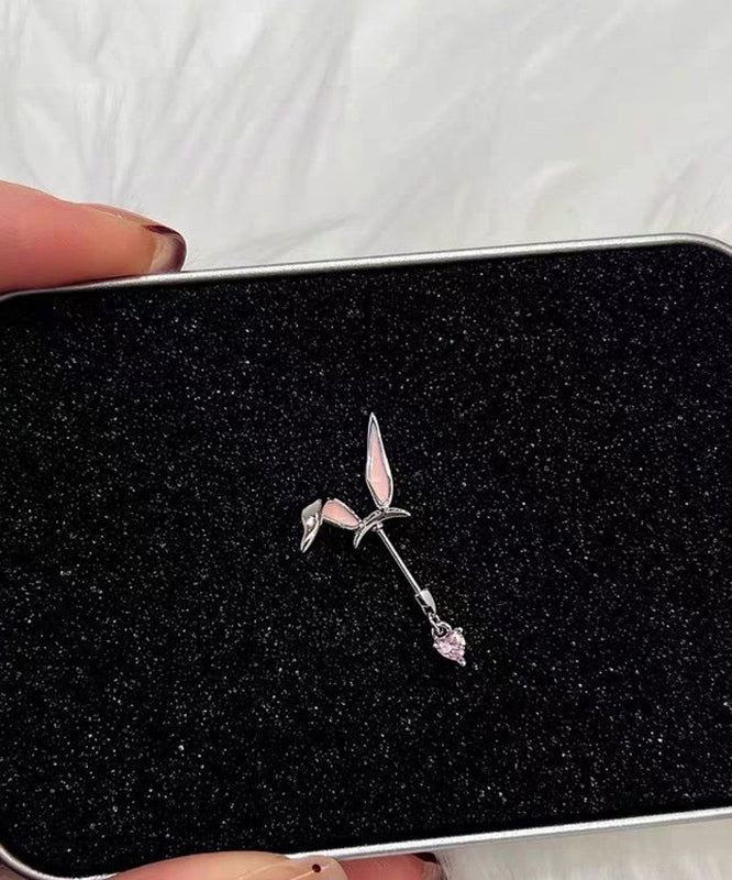 Fine Pink Stainless Steel Little Rabbit Arc Love Single Stud Earrings