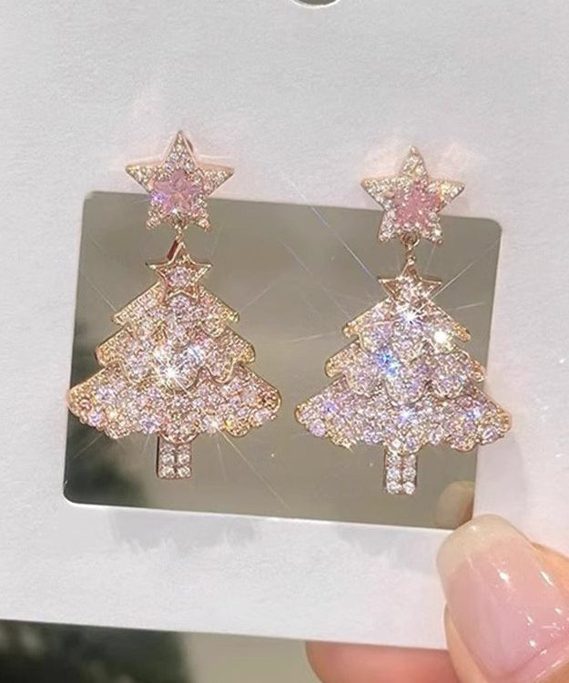 Fine Pink Zircon Christmas Tree Drop Earrings - Omychic