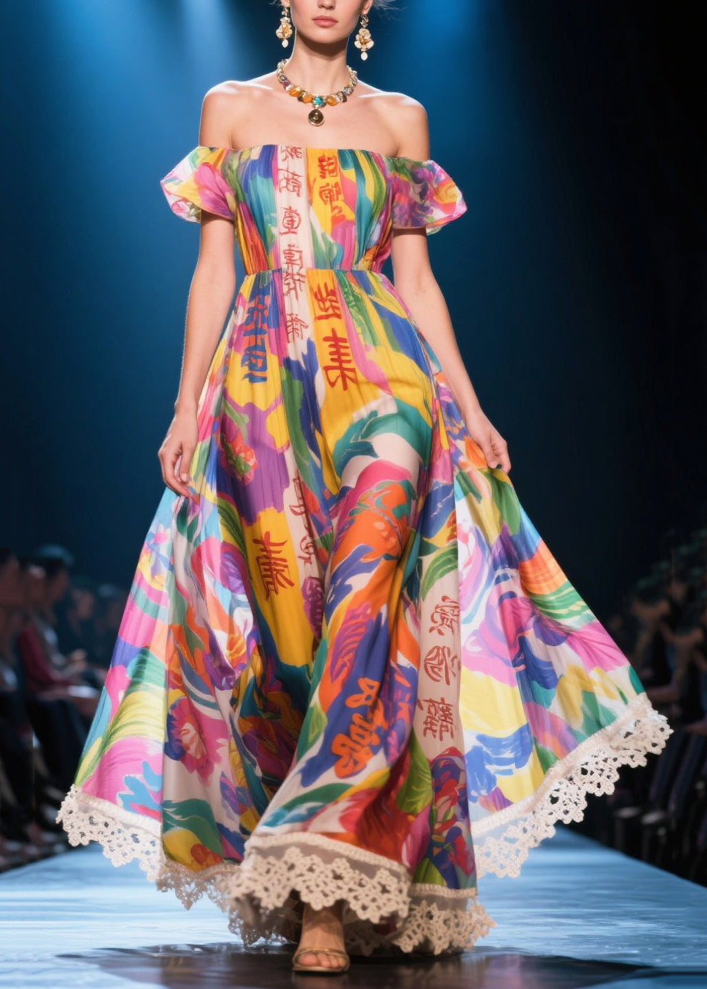 Fine Puff Sleeve Print Chiffon Vestidos Dress
