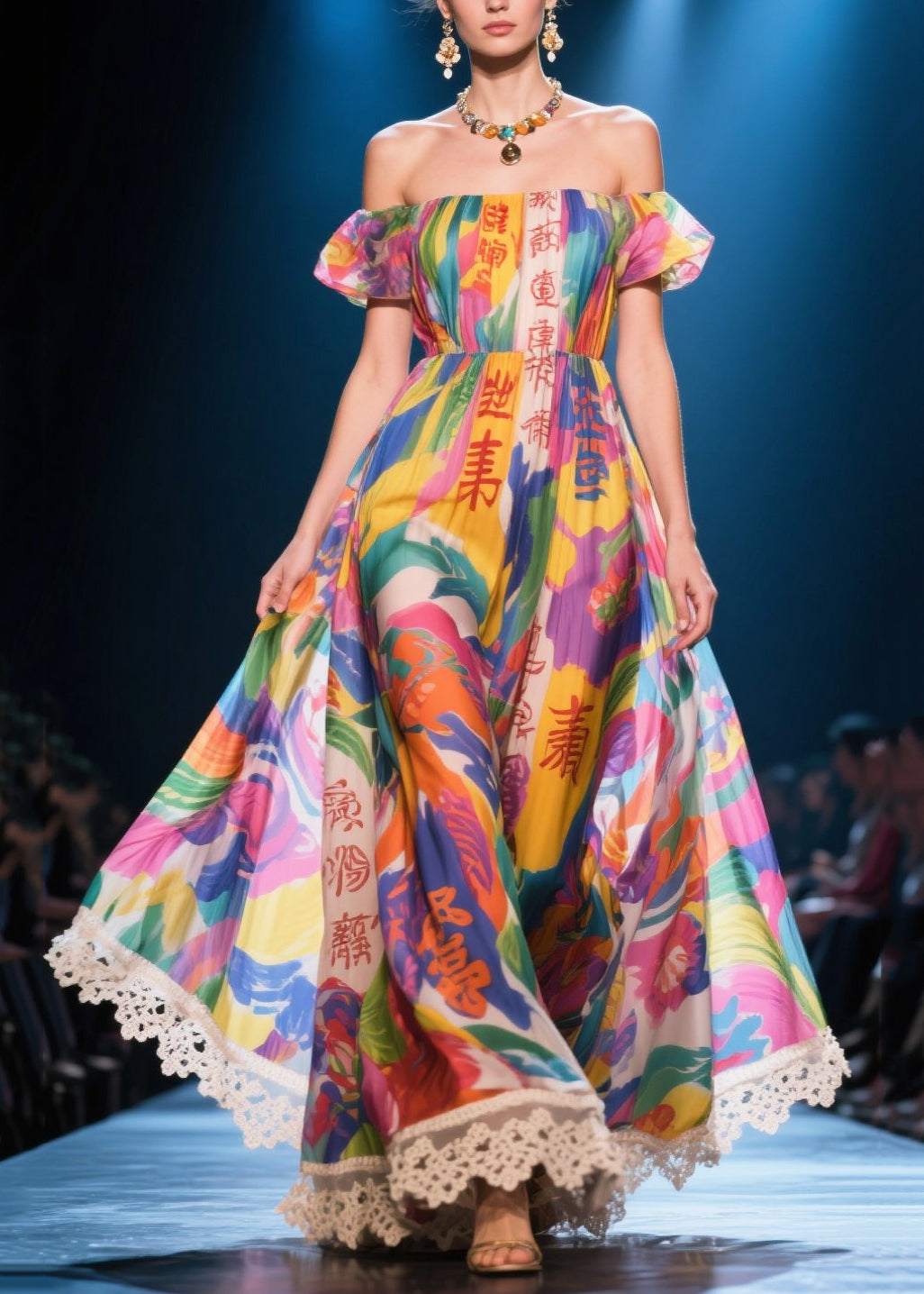 Fine Puff Sleeve Print Chiffon Vestidos Dress