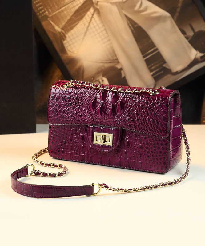 Fine Purple Alligator Pattern Durable Faux Leather Satchel Handbag