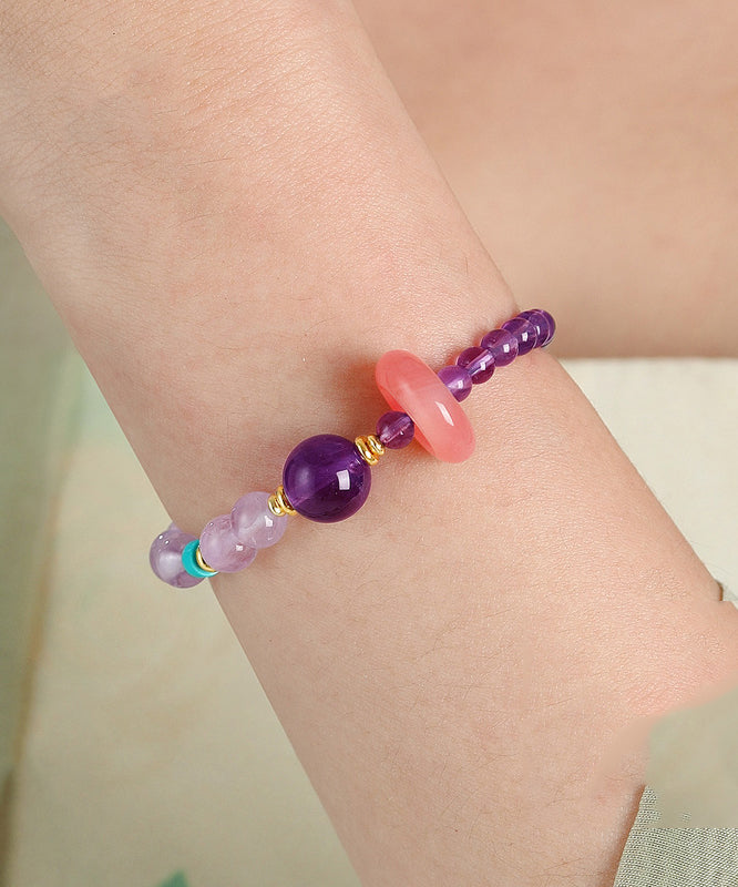 Fine Purple Alloy Crystal Beading Chain Bracelet