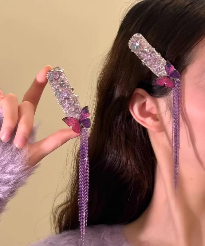 Fine Purple Alloy Zircon Butterfly Tasse Hairpin