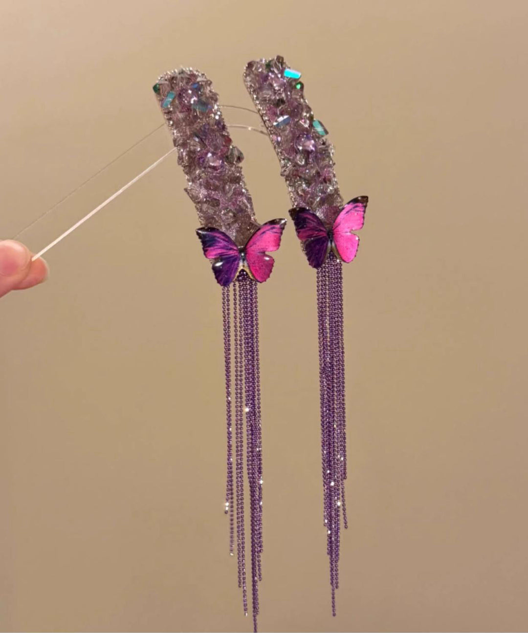 Fine Purple Alloy Zircon Butterfly Tasse Hairpin