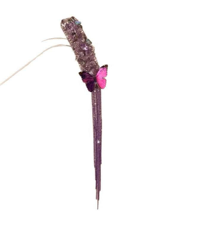 Fine Purple Alloy Zircon Butterfly Tasse Hairpin