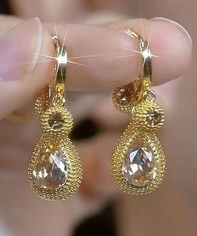 Fine Purple Copper Alloy Zircon Crystal Pomegranate Water Droplet Drop Earrings