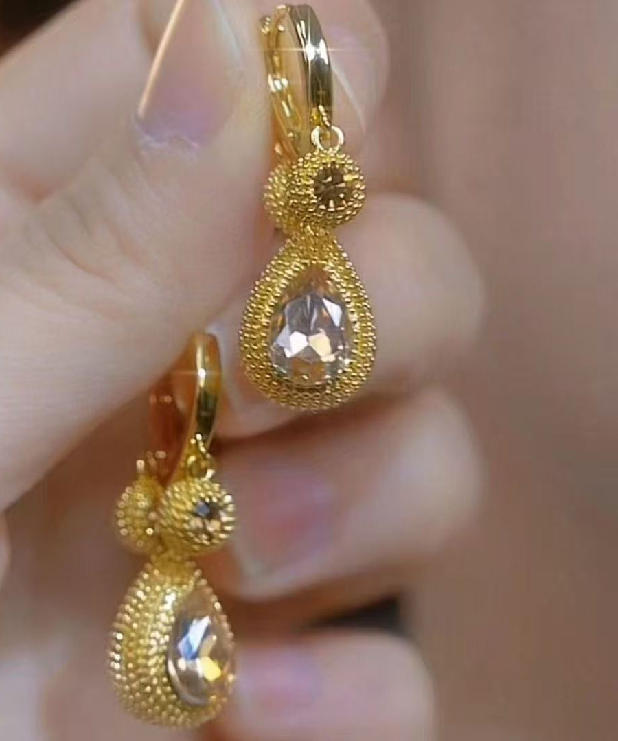 Fine Purple Copper Alloy Zircon Crystal Pomegranate Water Droplet Drop Earrings