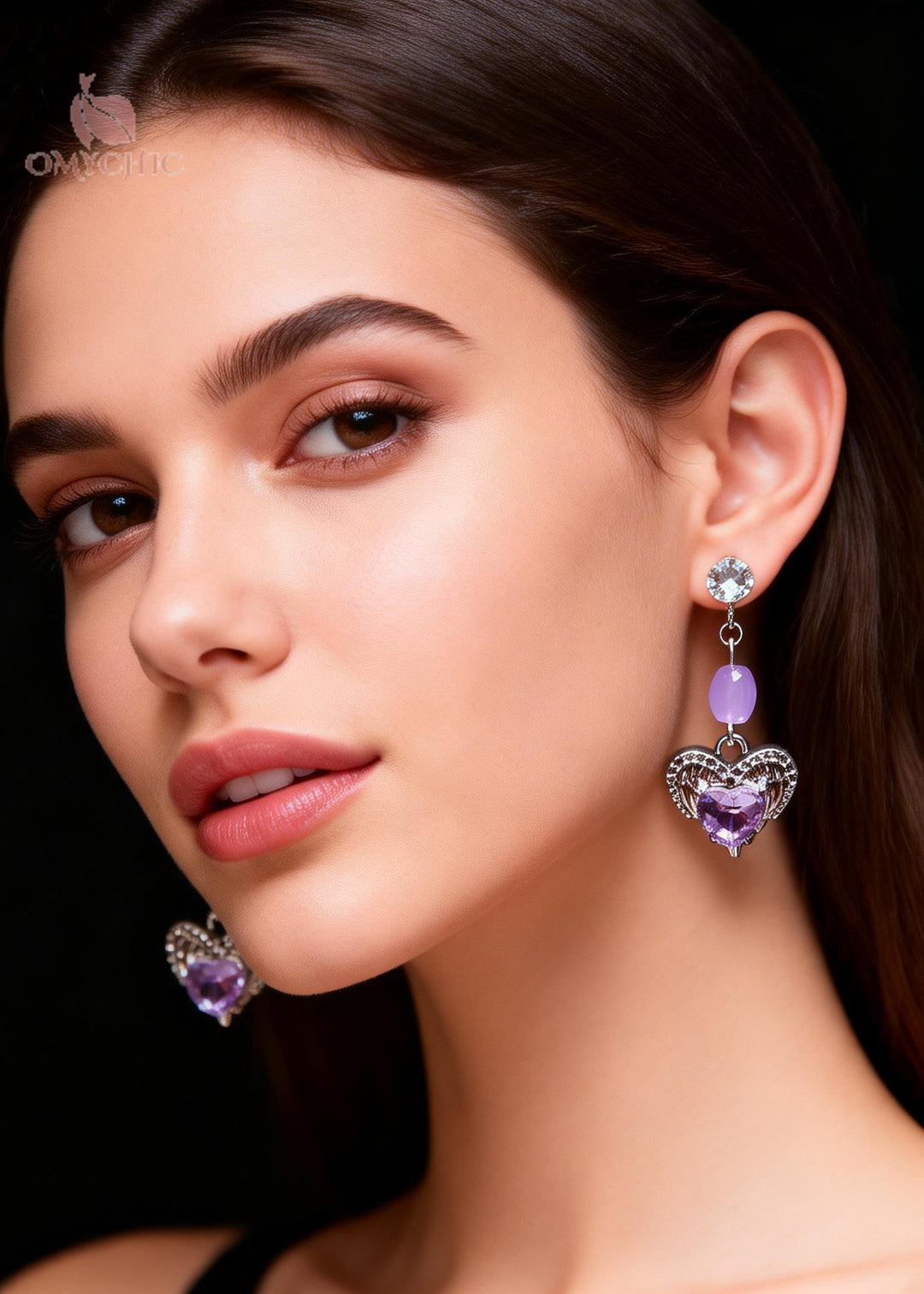 Fine Purple Heart-shaped Gem Stone Drop Earrings