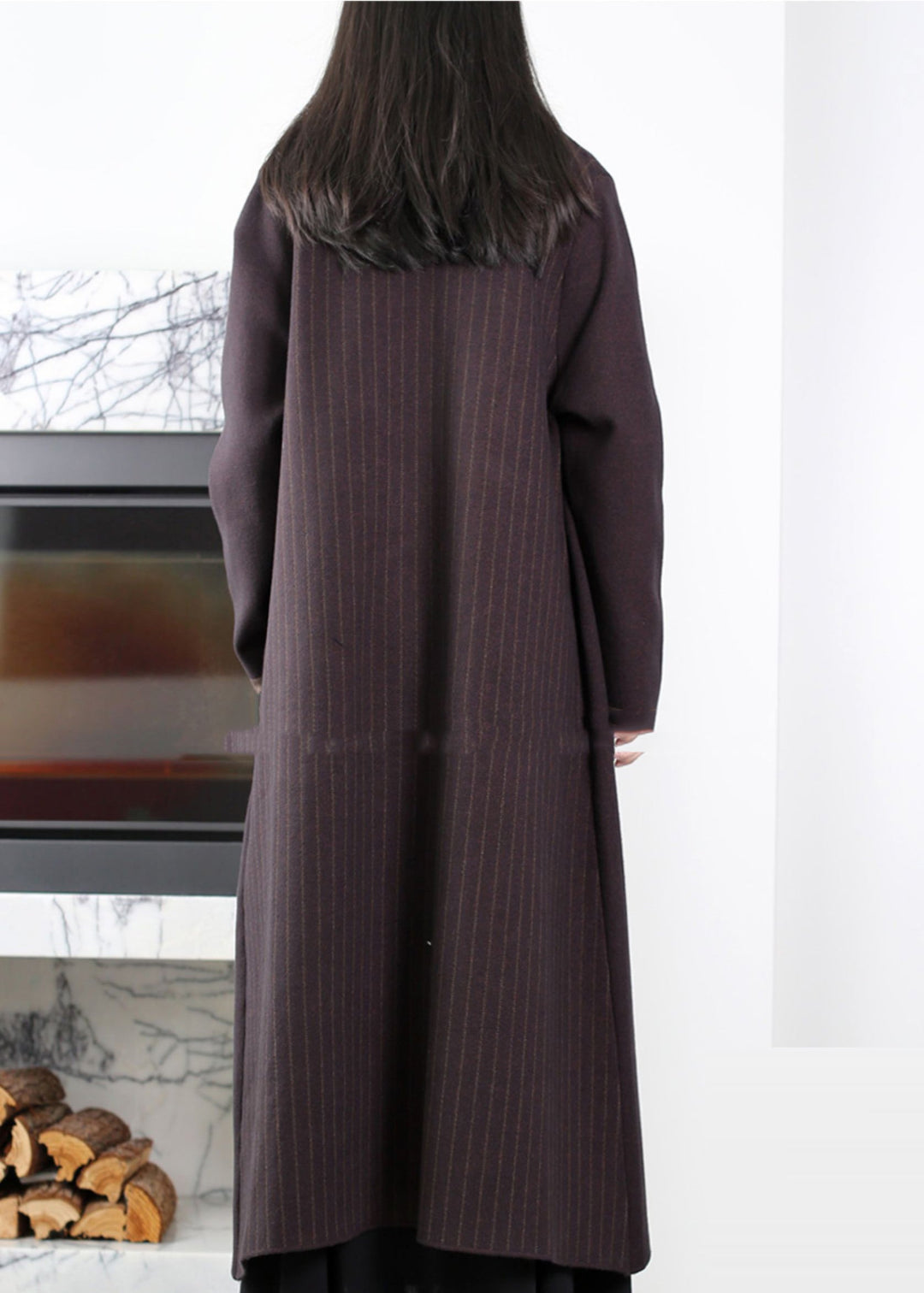 Fine Purple Oversized Patchwork Pockets Knit Trench Coats Winter