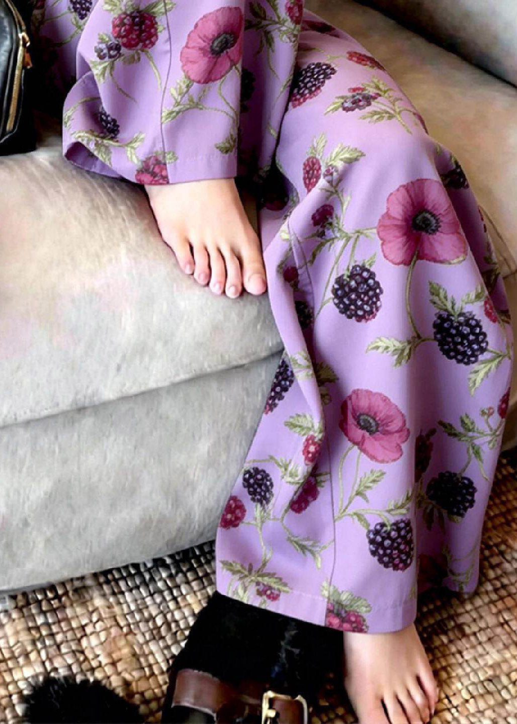 Fine Purple Print Wide Leg Pants Summer