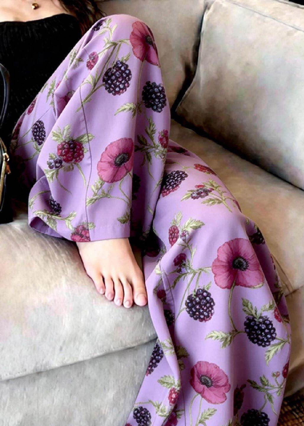 Fine Purple Print Wide Leg Pants Summer