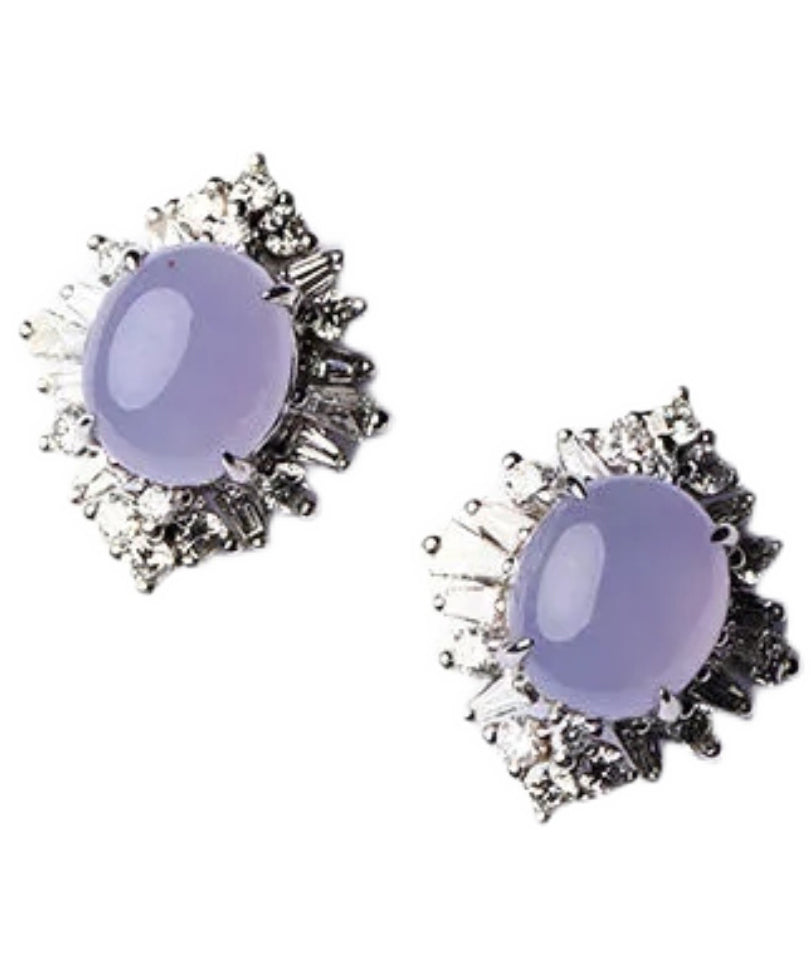 Fine Purple Sterling Silver Inlaid Zircon Jade Stud Earrings - Omychic