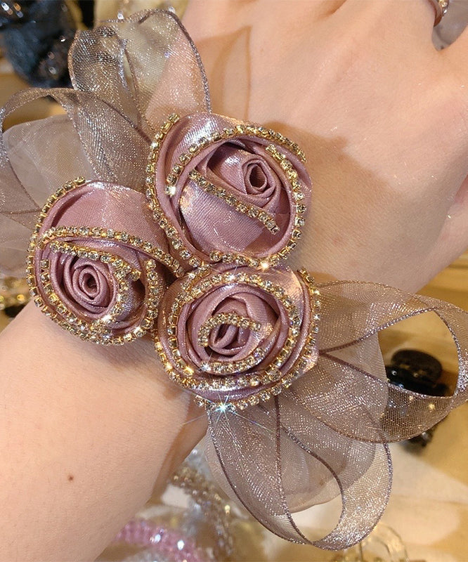 Fine Purple Tulle Zircon Rose Hair Band