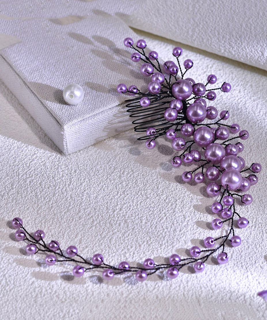 Fine Purple Weave Pearl Beadin Bride HairPiece