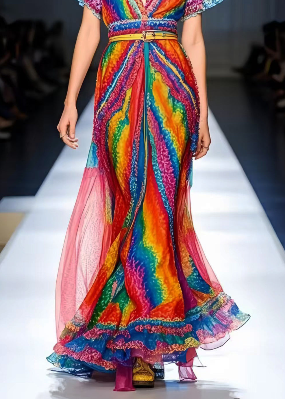 Fine Rainbow Ruffled Chiffon Holiday Dress Summer