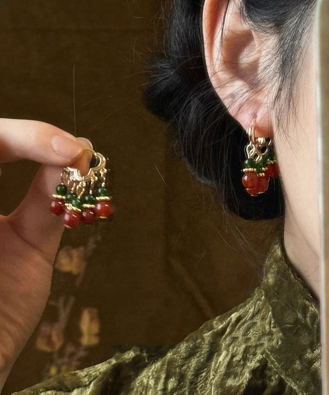 Fine Rainbow Sterling Silver Overgild Beading Hoop Earrings