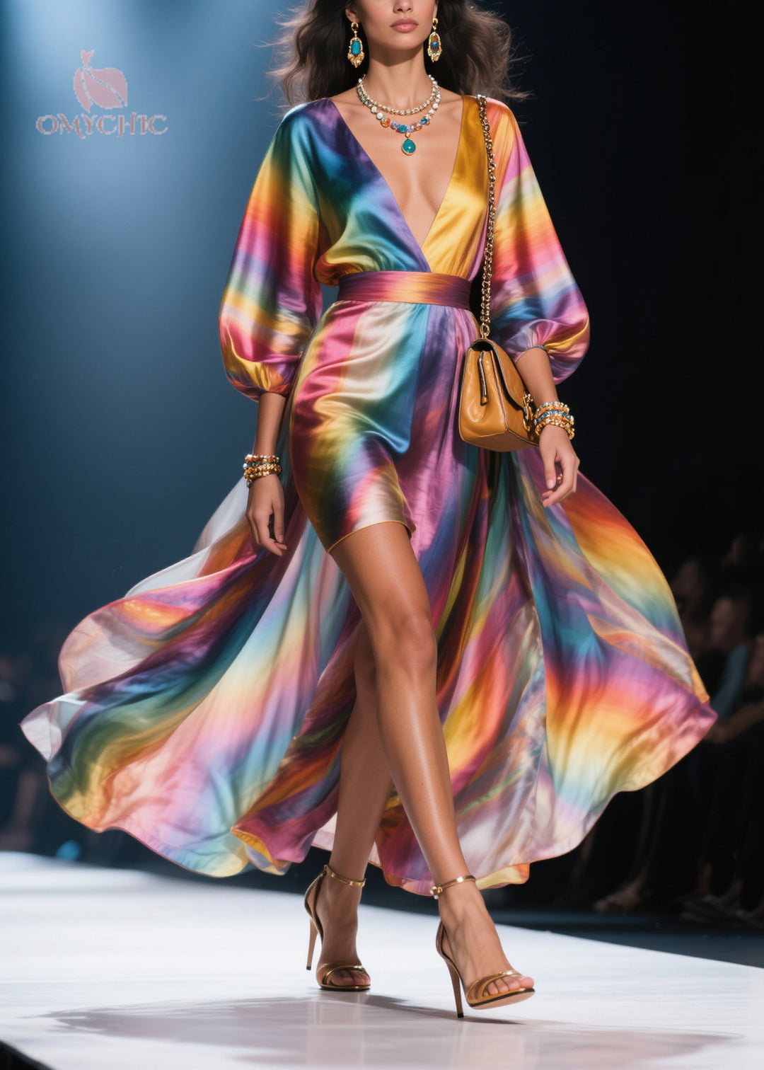 Fine Rainbow Tie Dye Exra Large Hem Chiffon Maxi Dress Summer