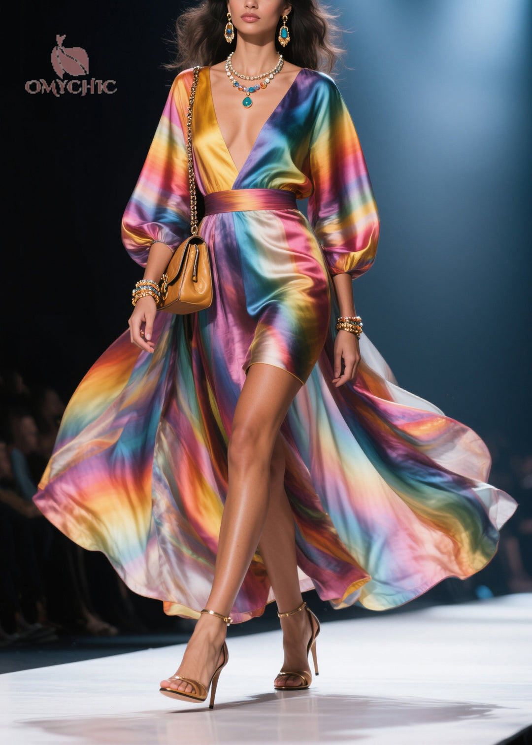 Fine Rainbow Tie Dye Exra Large Hem Chiffon Maxi Dress Summer