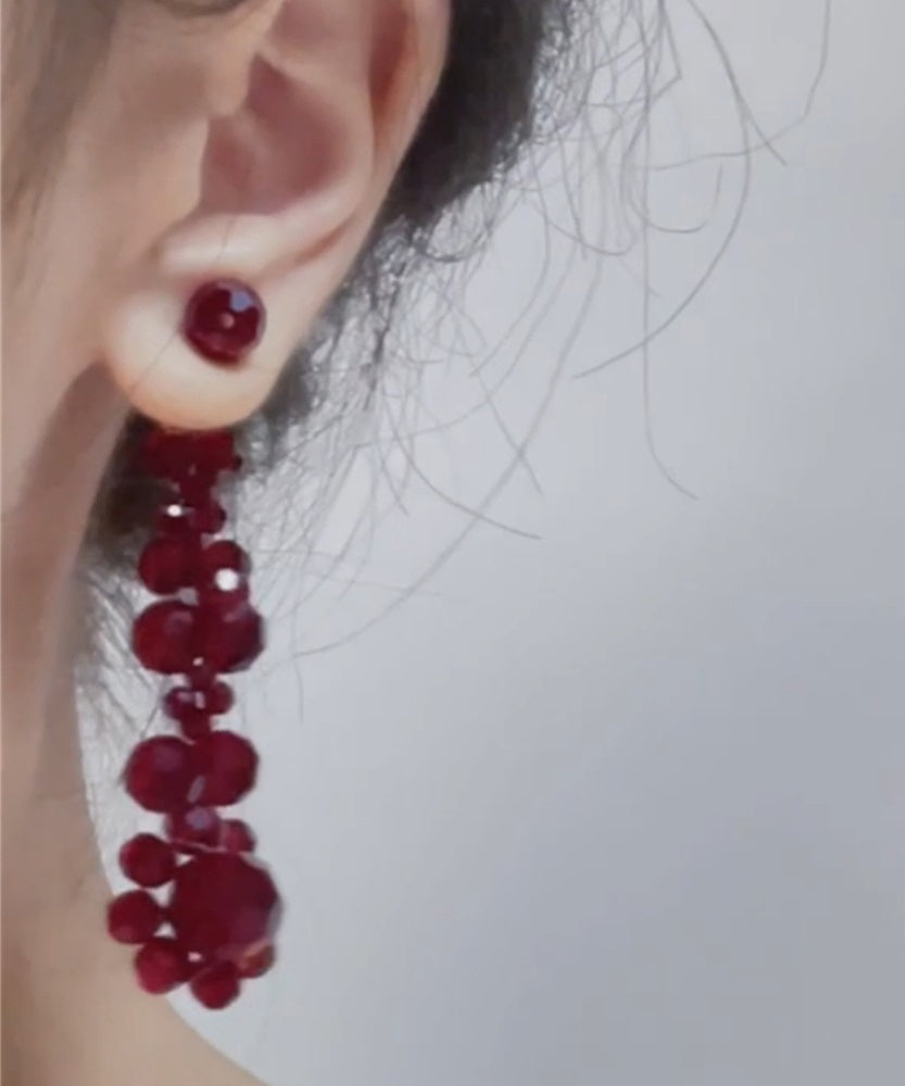 Fine Red Alloy Floral Crystal Pomegranate Drop Earrings