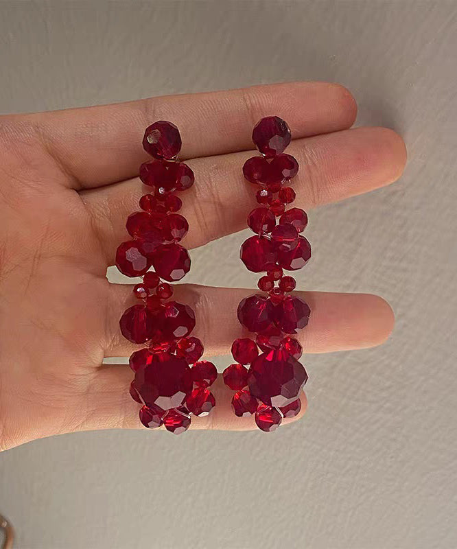 Fine Red Alloy Floral Crystal Pomegranate Drop Earrings