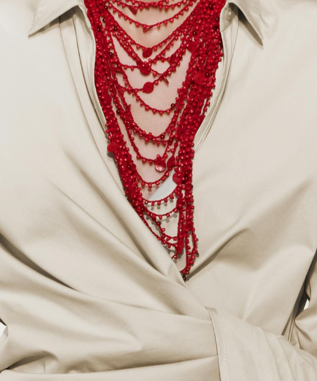 Fine Red Alloy Multi-Layer Beading Necklace