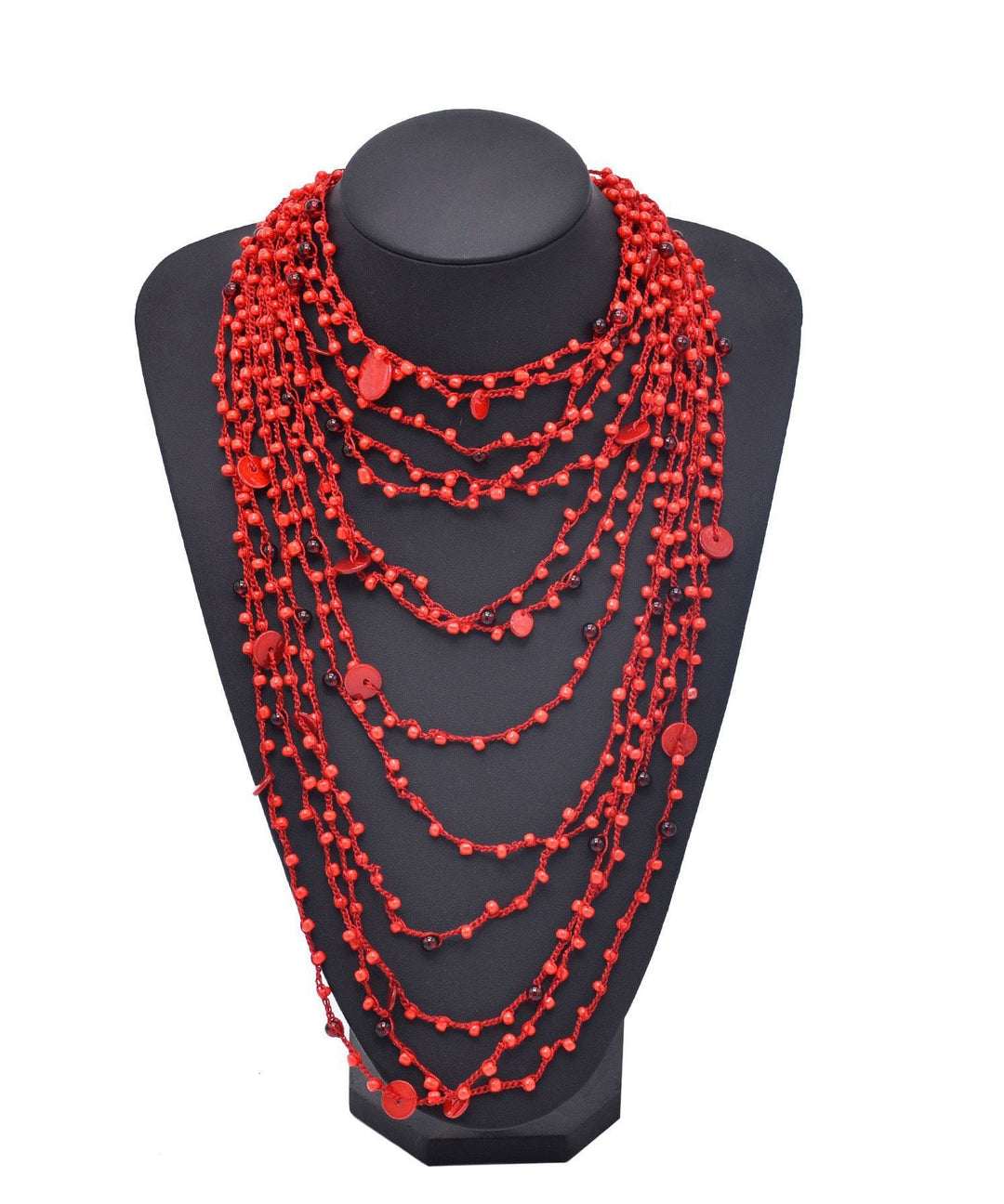Fine Red Alloy Multi-Layer Beading Necklace
