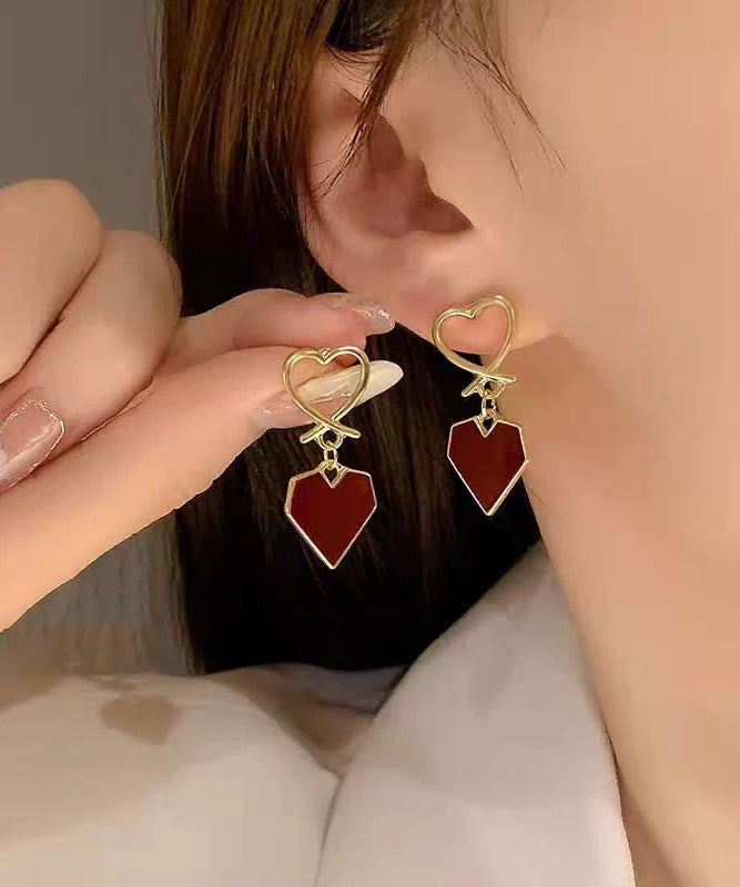 Fine Red Copper Alloy Love Drip Glaze Hoop Earrings