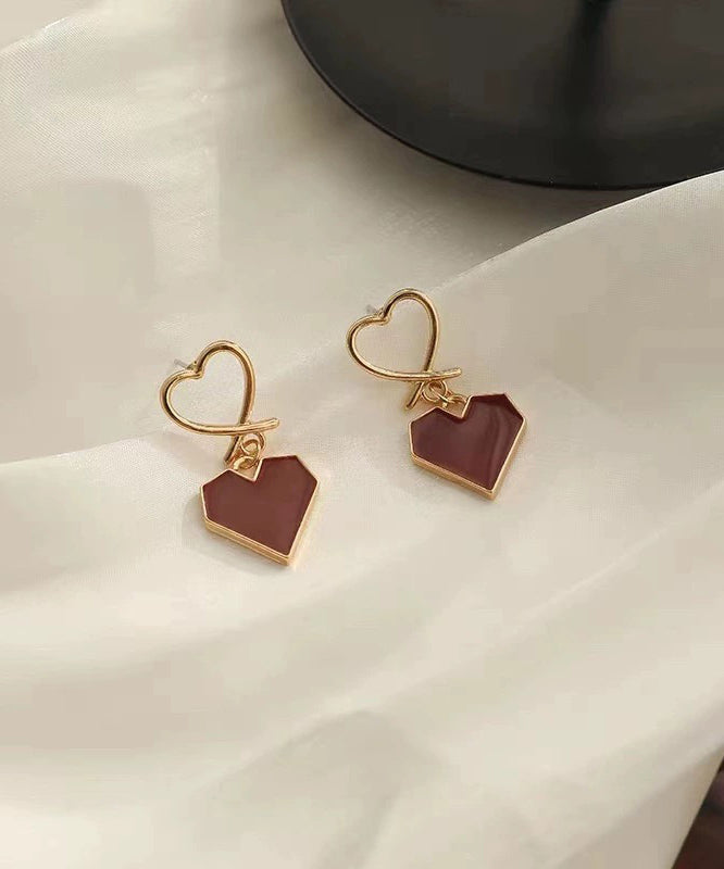 Fine Red Copper Alloy Love Drip Glaze Hoop Earrings