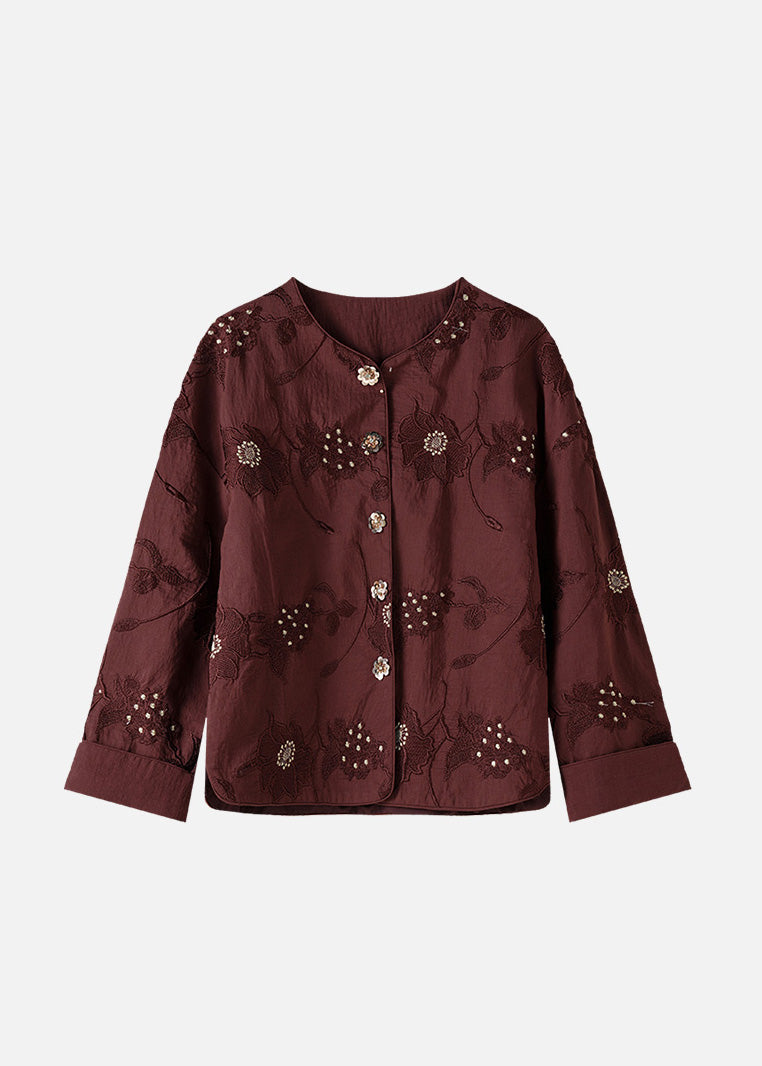 Fine Red Embroidered Patchwork Loose Cotton Coats Spring