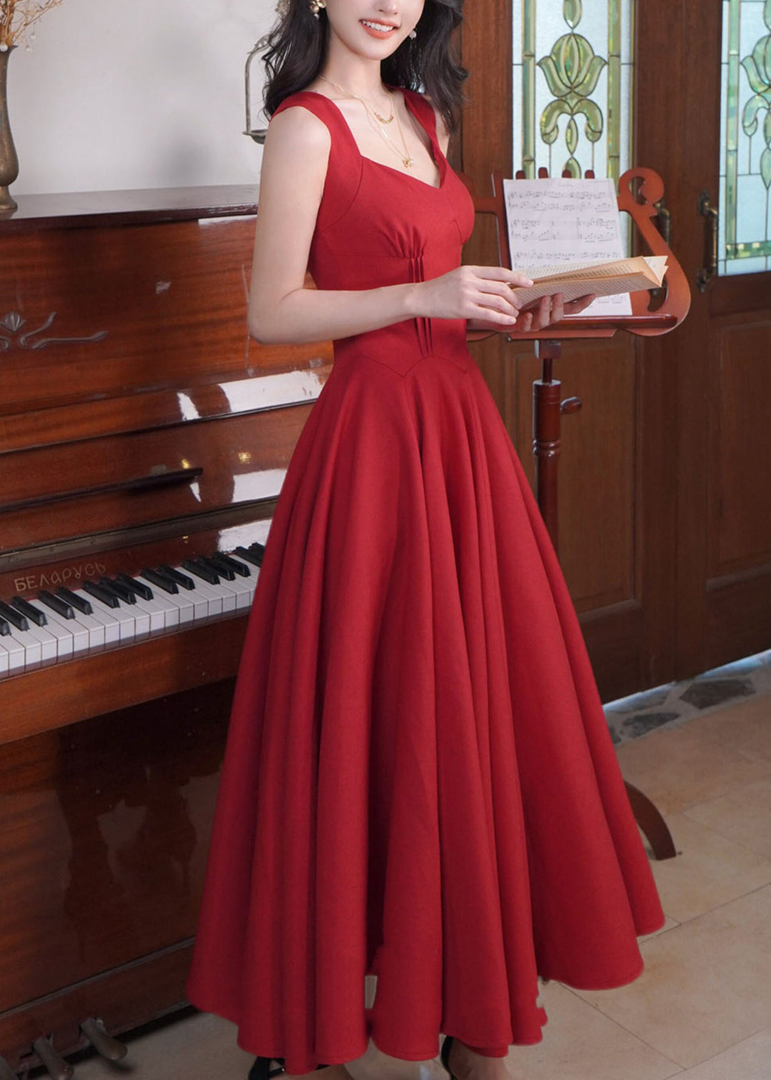 Fine Red Patchwork Tunic Long Spaghetti Strap Dresses Sleeveless
