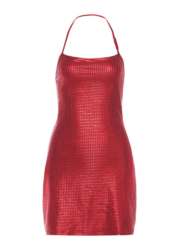 Fine Red Rhinestone Wraped Mini Dress Summer
