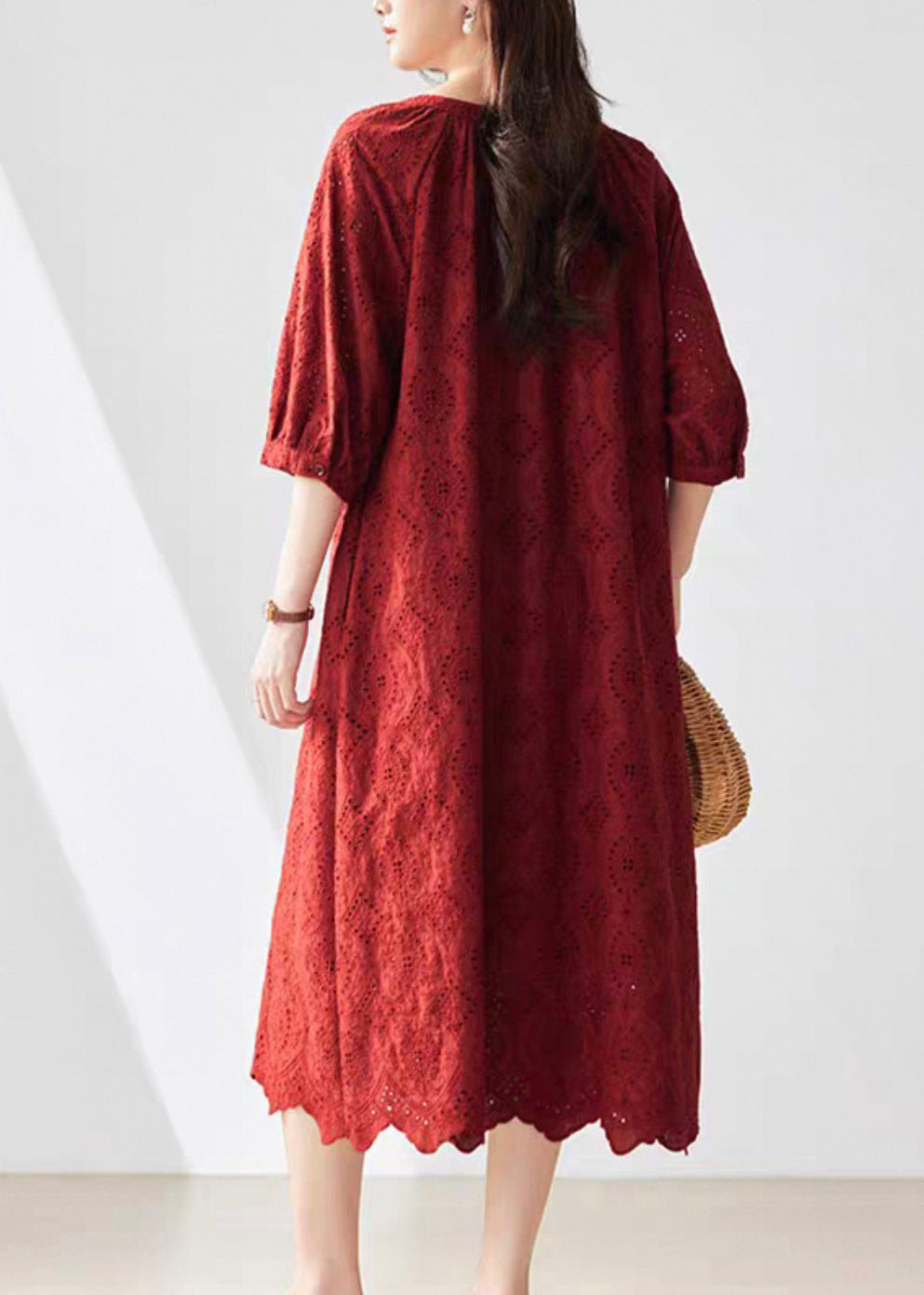 Fine Red V Neck Tie Lace Pockets Maxi Dresses Summer