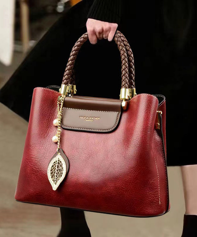 Fine Red Versatile Durable Leather Tote Handbag