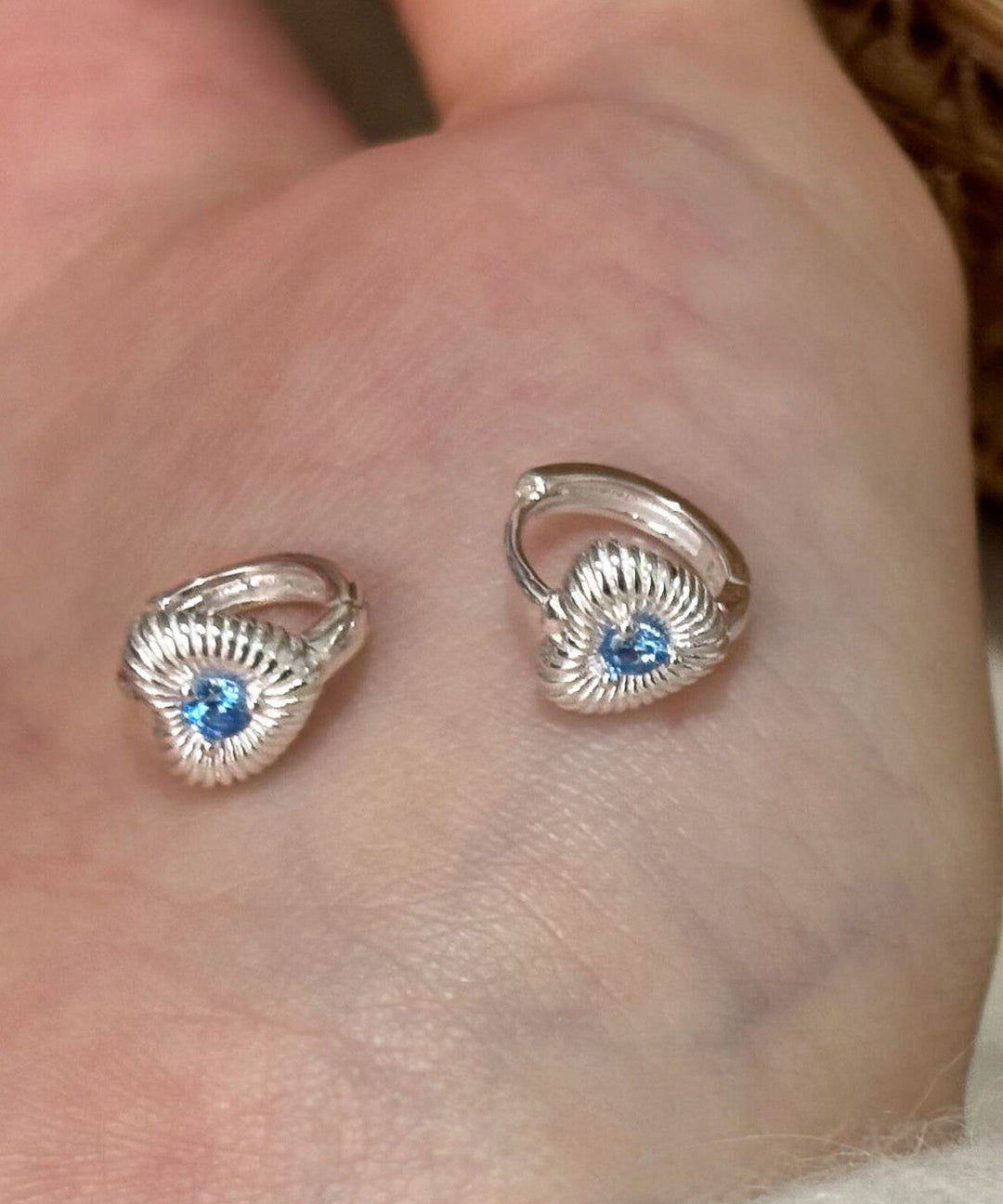Fine Sea Blue Copper Crystal Love Hoop Earrings