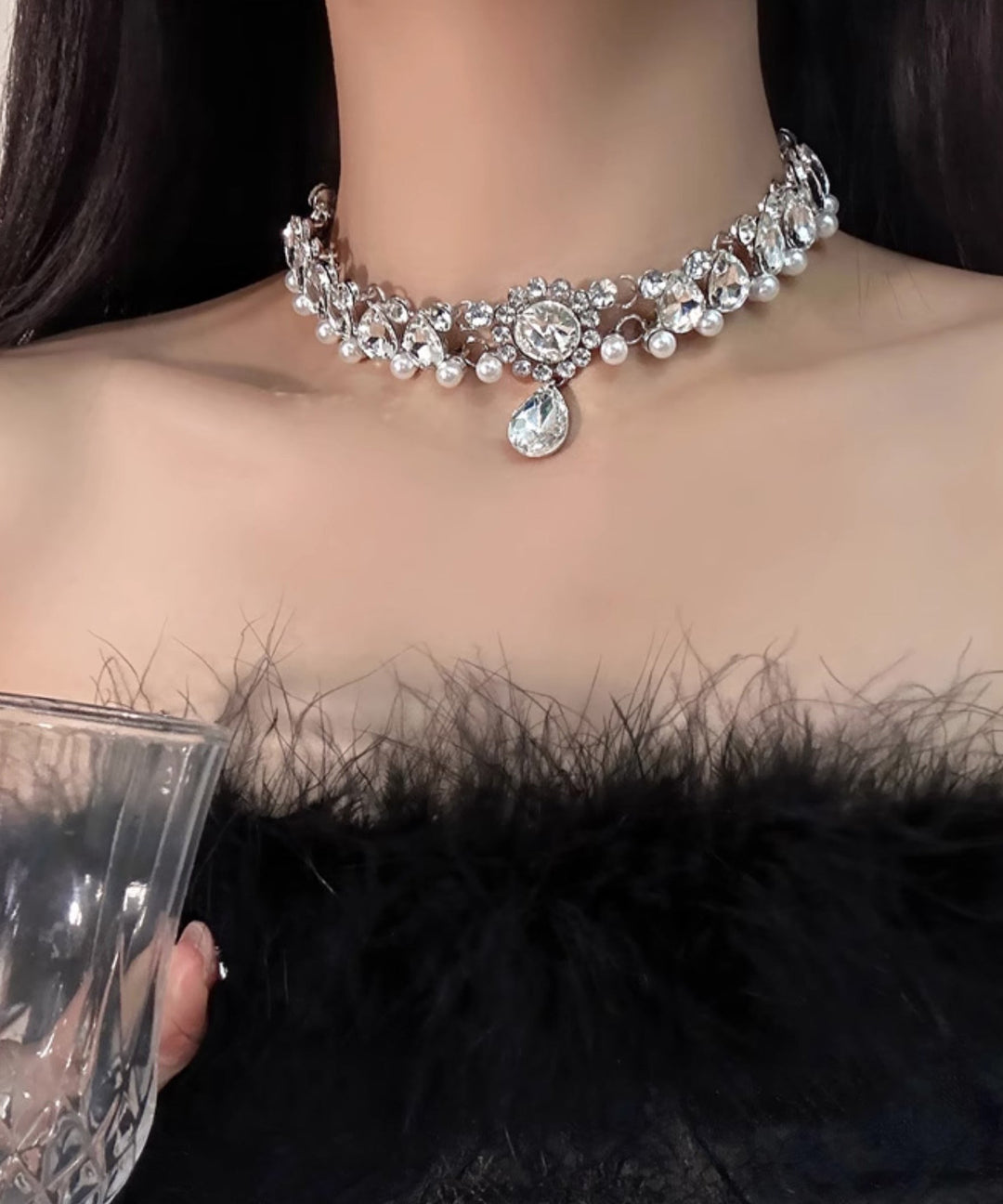 Fine Silk Alloy Pearl Zircon Pendant Necklace