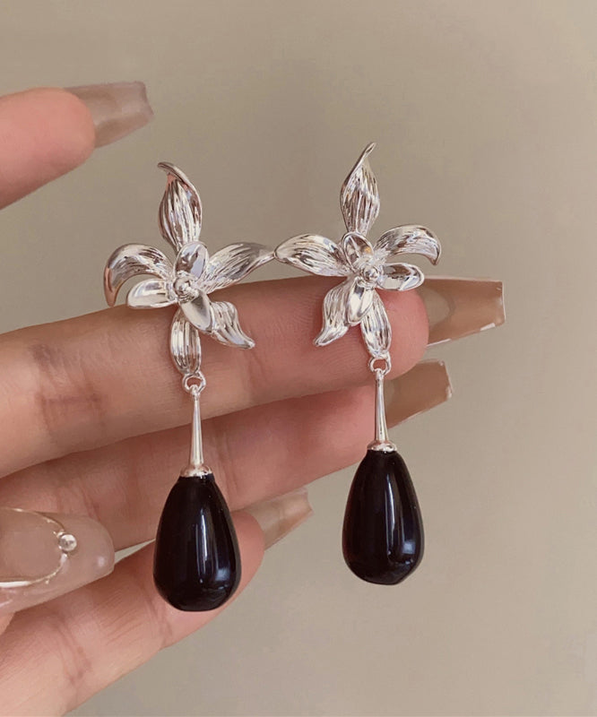 Fine Silk Alloy Resin Floral Water Drop Drop Earrings