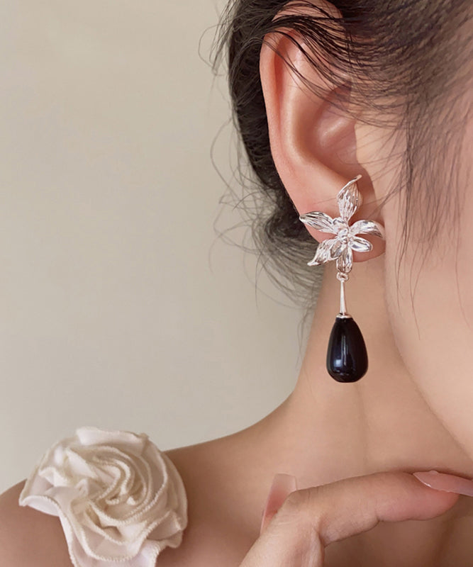Fine Silk Alloy Resin Floral Water Drop Drop Earrings
