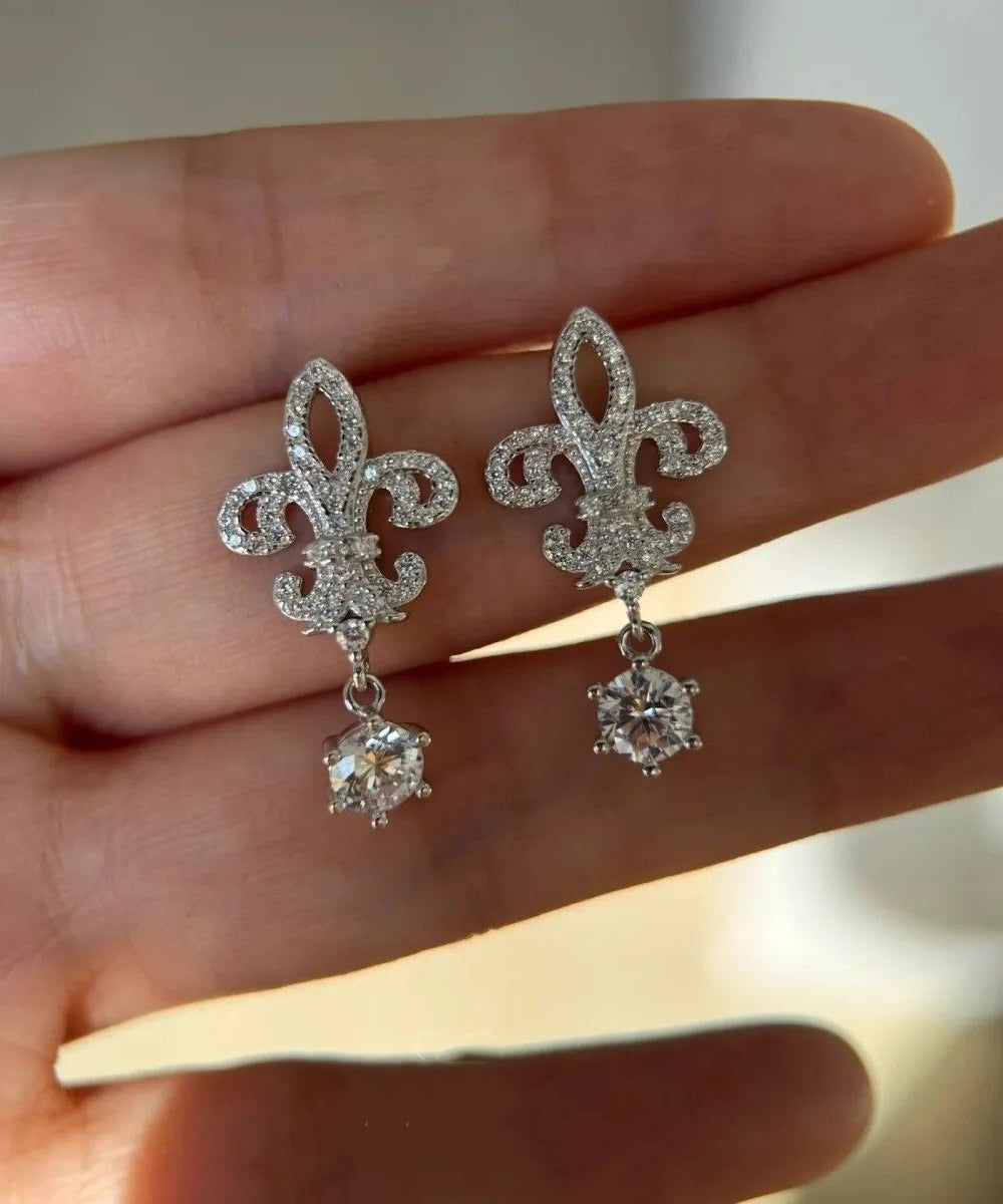 Fine Silk Alloy Zircon Iris Water Droplet Tassel Drop Earrings