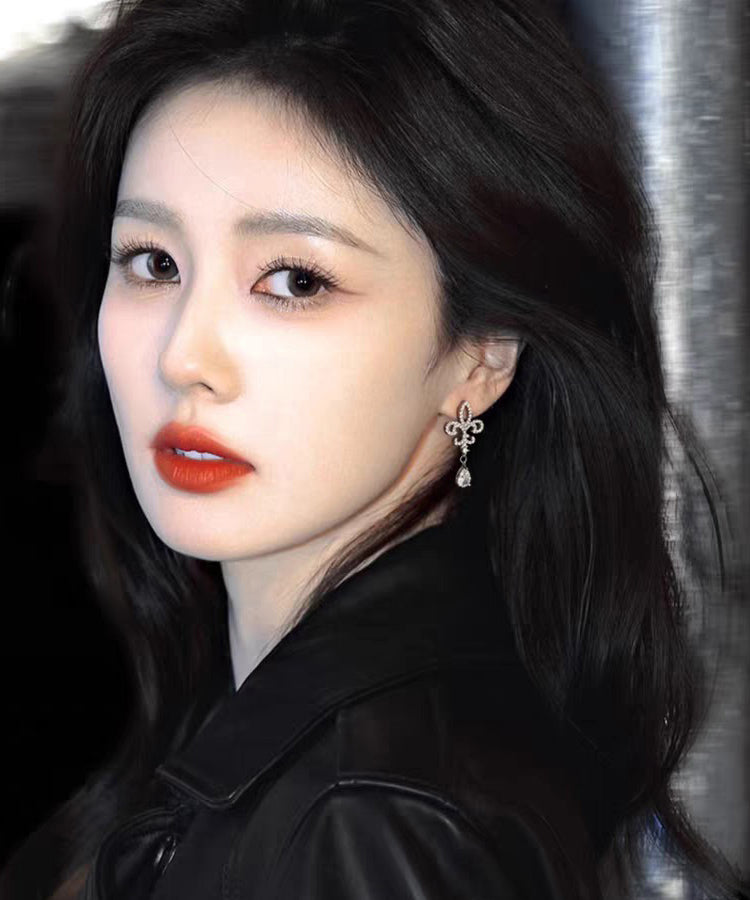 Fine Silk Alloy Zircon Iris Water Droplet Tassel Drop Earrings