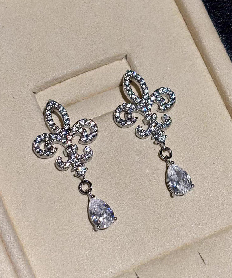 Fine Silk Alloy Zircon Iris Water Droplet Tassel Drop Earrings