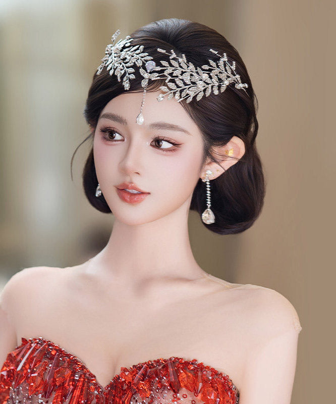 Fine Silk Alloy Zircon Leaf A Pair HairPiece And Drop Earrings Two-Piece Set