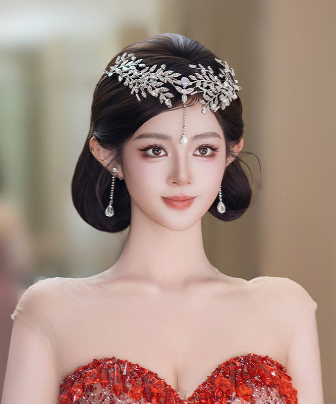 Fine Silk Alloy Zircon Leaf A Pair HairPiece And Drop Earrings Two-Piece Set