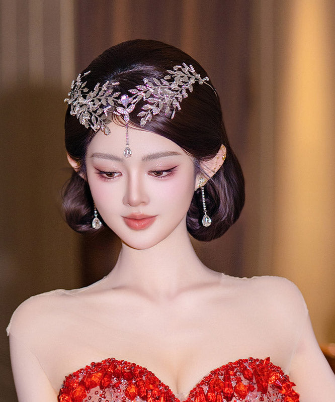 Fine Silk Alloy Zircon Leaf A Pair HairPiece And Drop Earrings Two-Piece Set