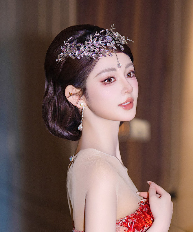 Fine Silk Alloy Zircon Leaf A Pair HairPiece And Drop Earrings Two-Piece Set